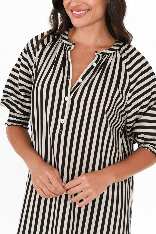 Dorothea Black Stripe Linen Blend Dress image 7