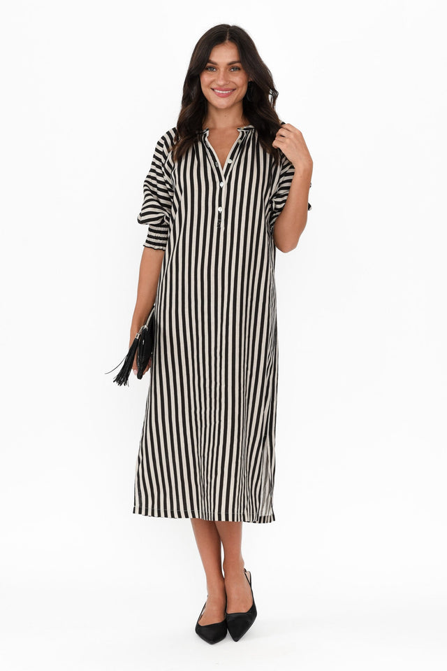 Dorothea Black Stripe Linen Blend Dress image 3