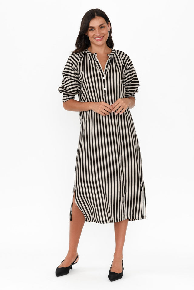 Dorothea Black Stripe Linen Blend Dress image 8