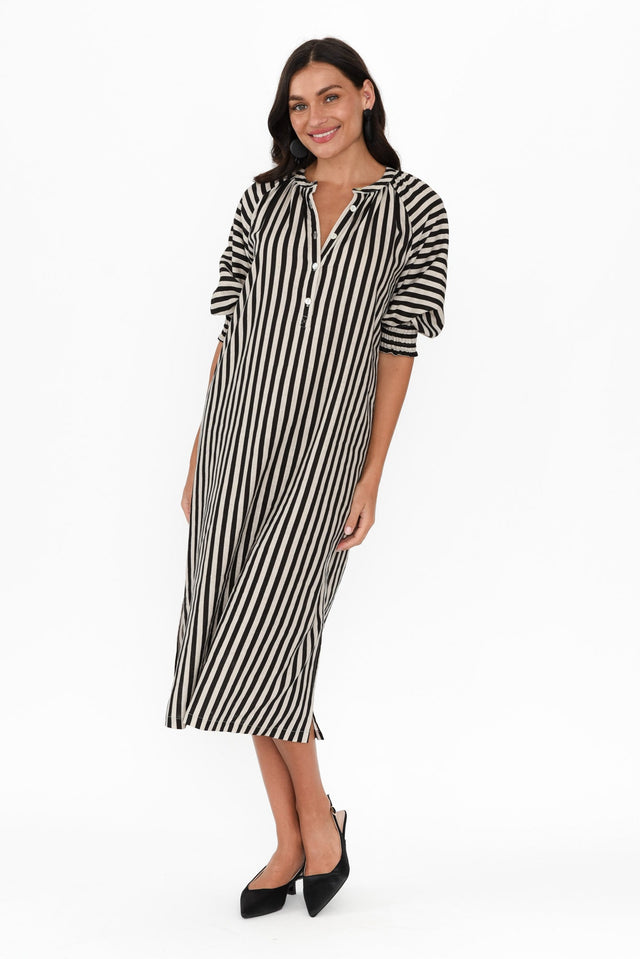 Dorothea Black Stripe Linen Blend Dress image 4