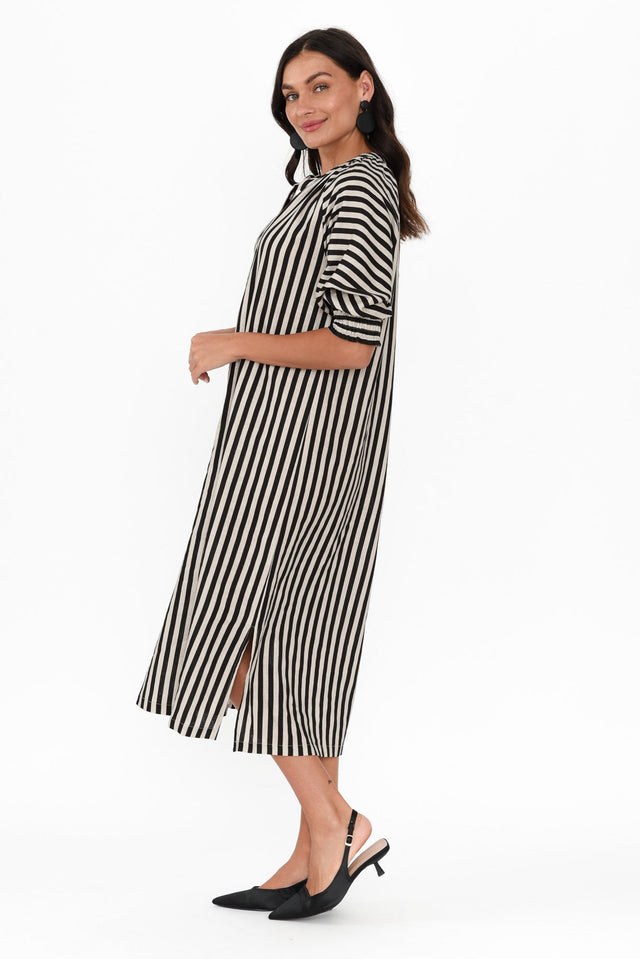 Dorothea Black Stripe Linen Blend Dress image 5