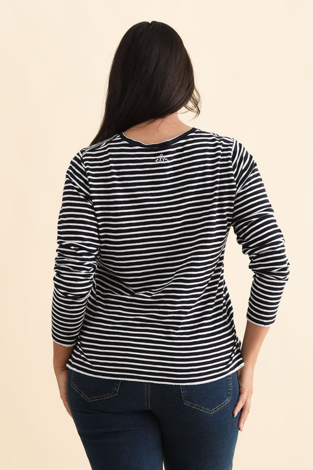 Drea Navy Stripe Cotton Long Sleeve Tee,Brunette model,alt text|model:Emilia image 11