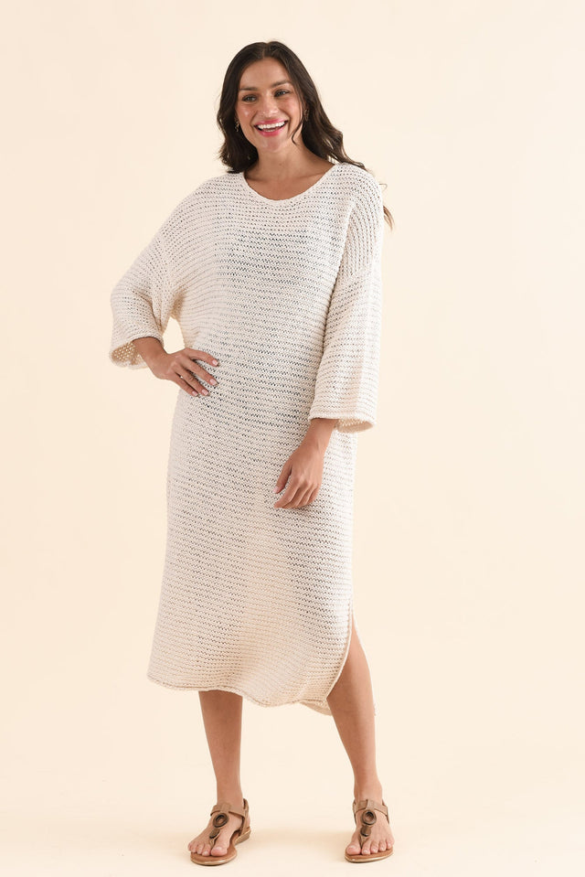 Dream Cream Knit Sleeved Dress,Full Body,Brunette model,alt text|model:Brontie image 2