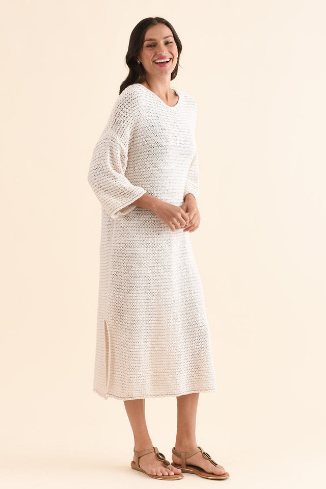 Dream Cream Knit Sleeved Dress,Side,Brunette model,alt text|model:Brontie image 3