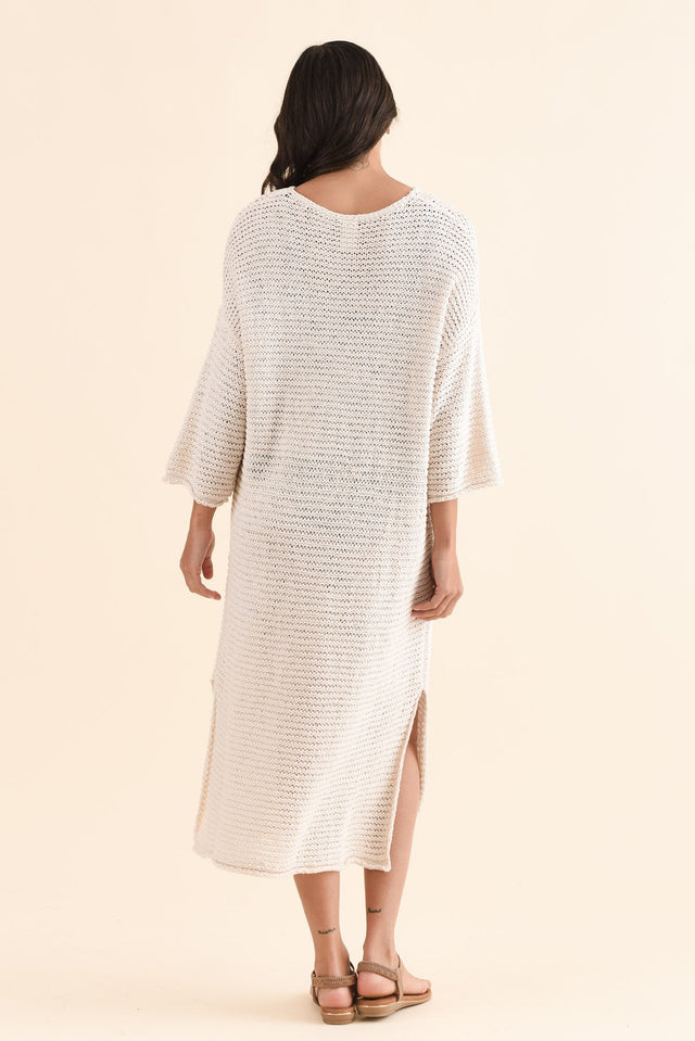 Dream Cream Knit Sleeved Dress,Back,Brunette model,alt text|model:Brontie image 4