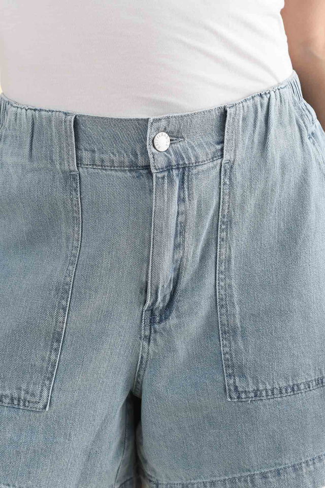 Drew Blue Denim Shorts,Detail,Brunette model,alt text|model:MJ image 6