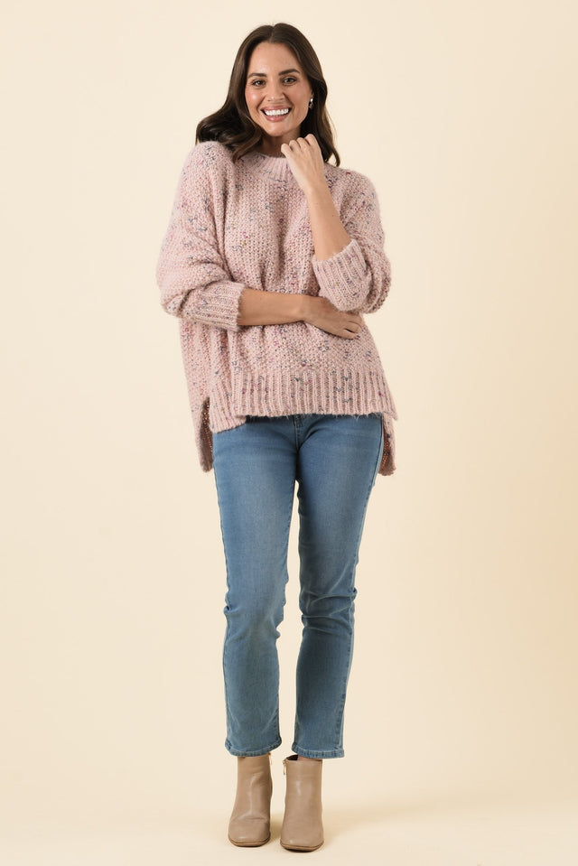 Dunham Pale Pink Speckle Knit Jumper,Brunette model,alt text|model:MJ image 6