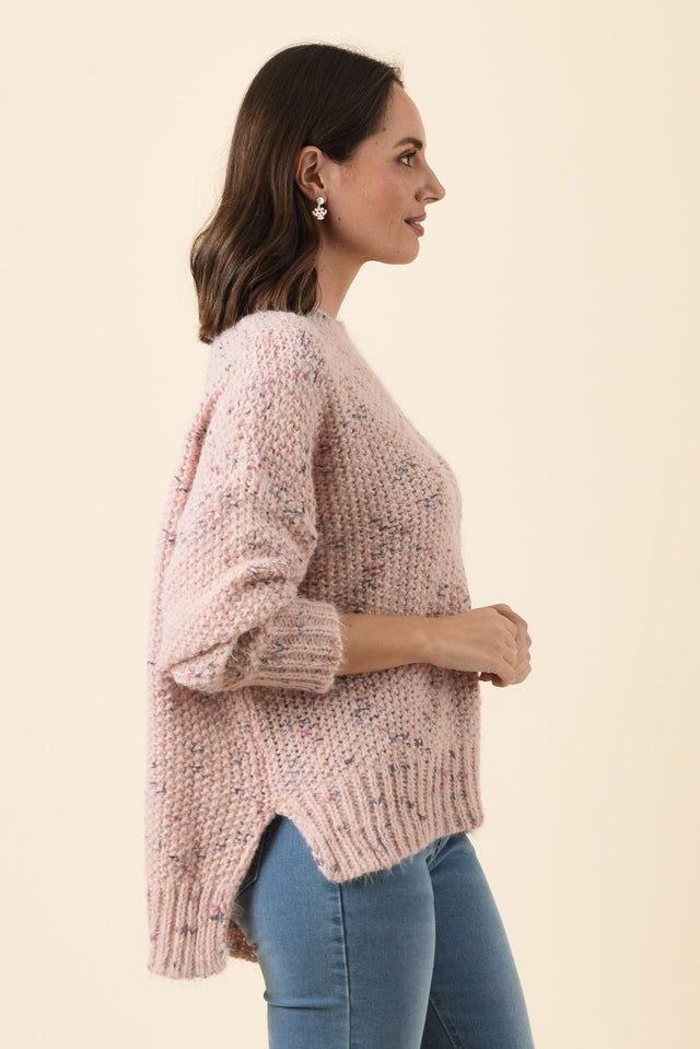 Dunham Pale Pink Speckle Knit Jumper,Brunette model,alt text|model:MJ image 3