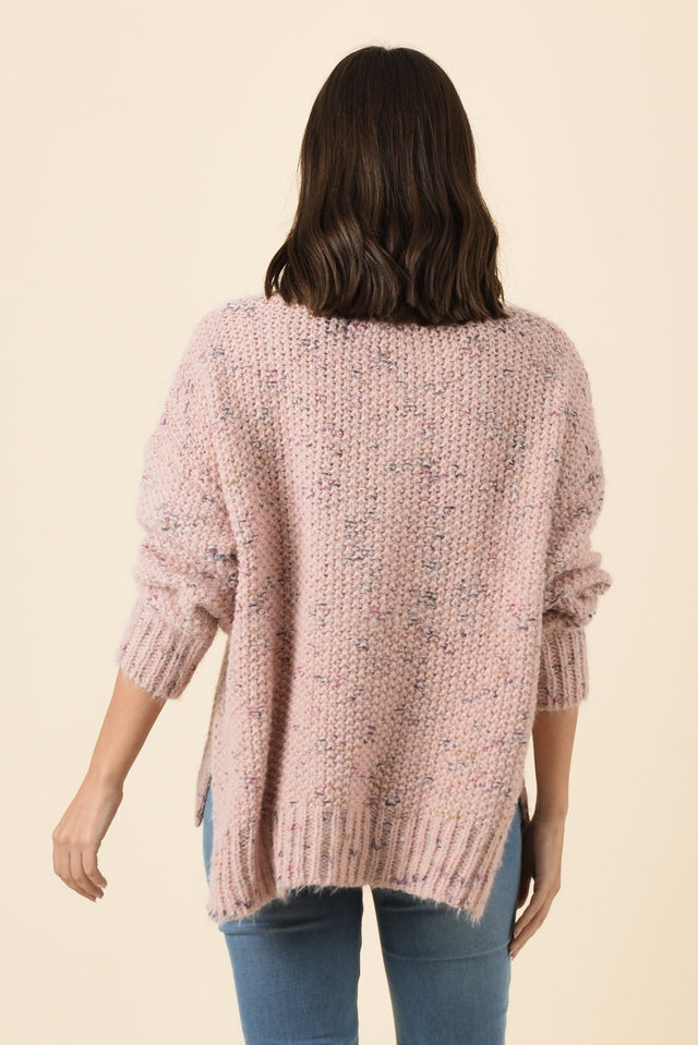 Dunham Pale Pink Speckle Knit Jumper,Brunette model,alt text|model:MJ image 4
