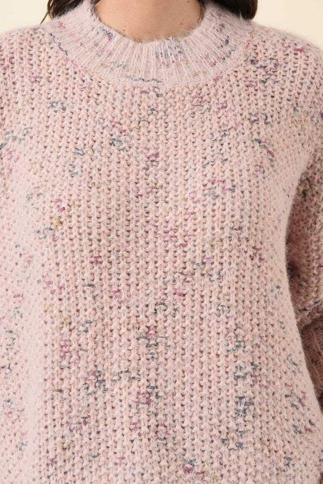 Dunham Pale Pink Speckle Knit Jumper,Brunette model,alt text|model:MJ image 5