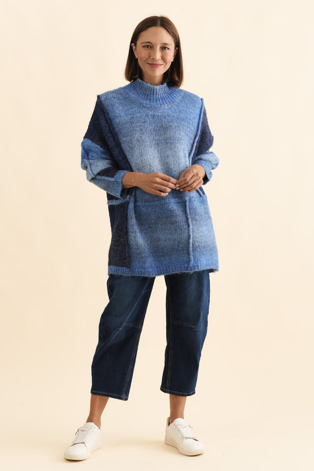 Eclipse Blue Splice Knit Jumper,Brunette model,alt text|model:Cara image 7