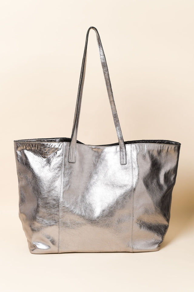 Elara Grey Metallic Tote Bag