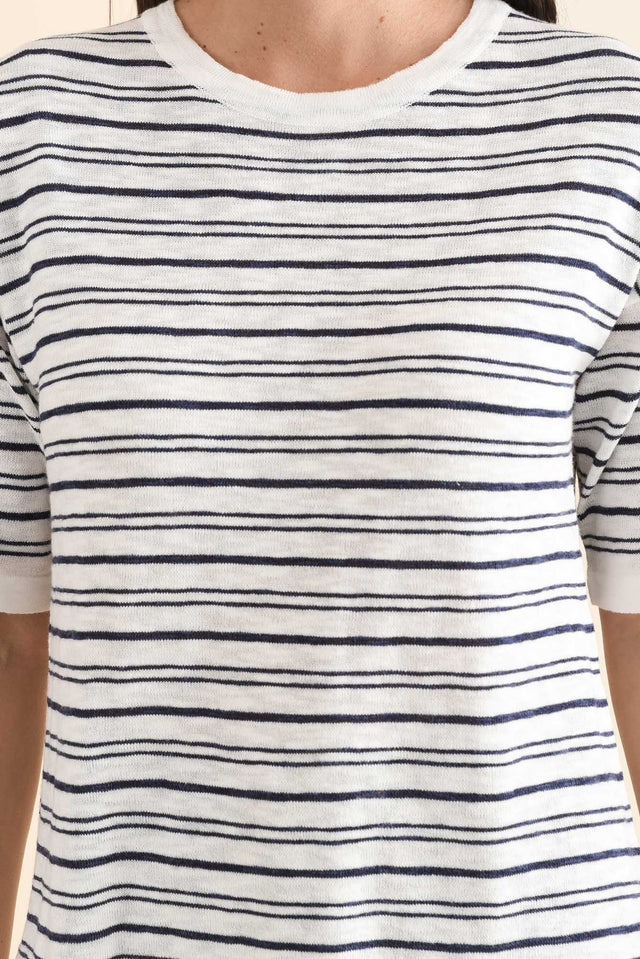 Eleni Navy Stripe Knit Tee,Detail,Brunette model,alt text|model:MJ image 5