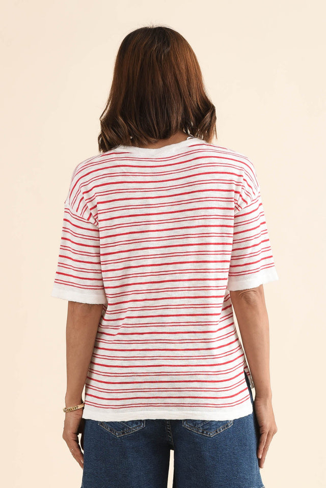 Eleni Red Stripe Knit Tee,Back,Brunette model,alt text|model:Cara image 4