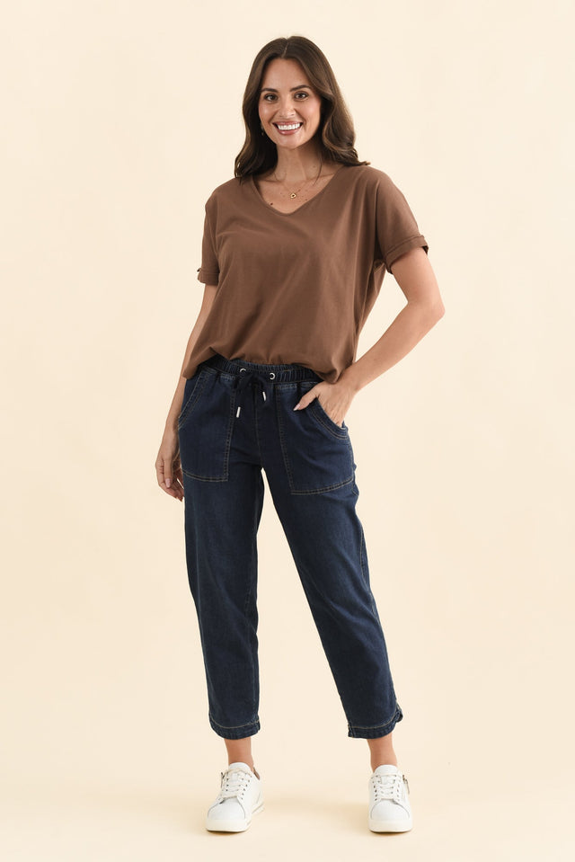 Eliana Dark Blue Denim Stretch Jeans,Brunette model,alt text|model:MJ image 8