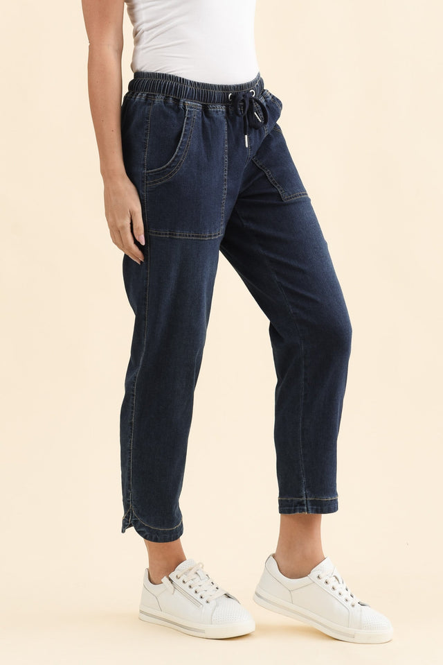 Eliana Dark Blue Denim Stretch Jeans,Brunette model,alt text|model:MJ image 5