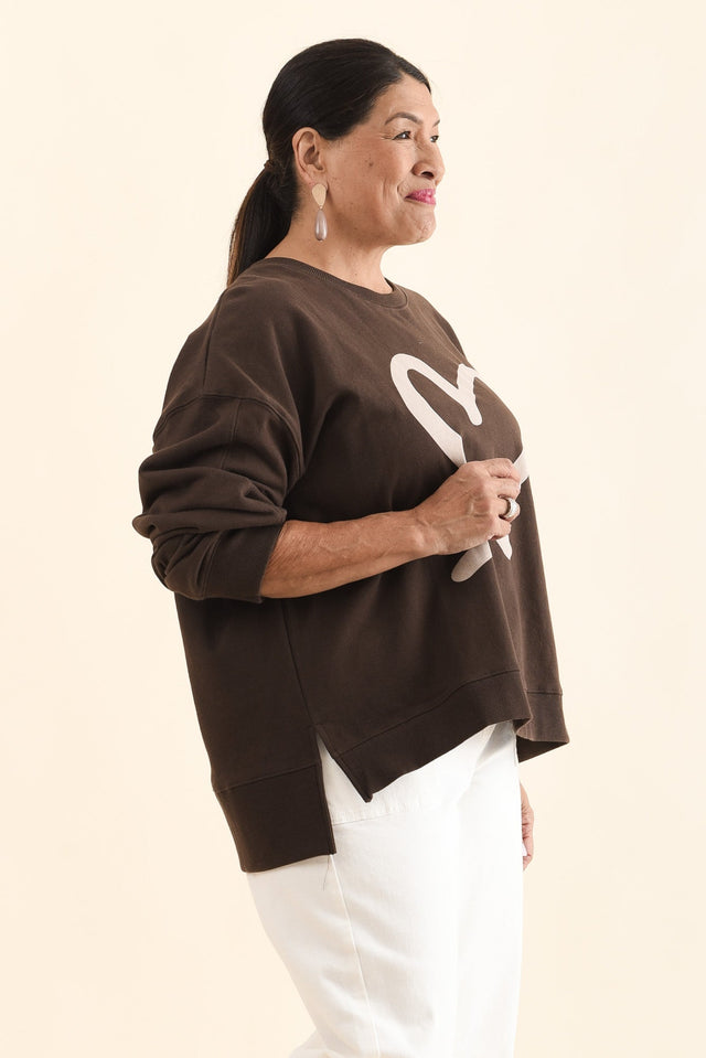 Elin Chocolate Heart Cotton Sweatshirt,Side,Brunette model,alt text|model:Pilita image 3