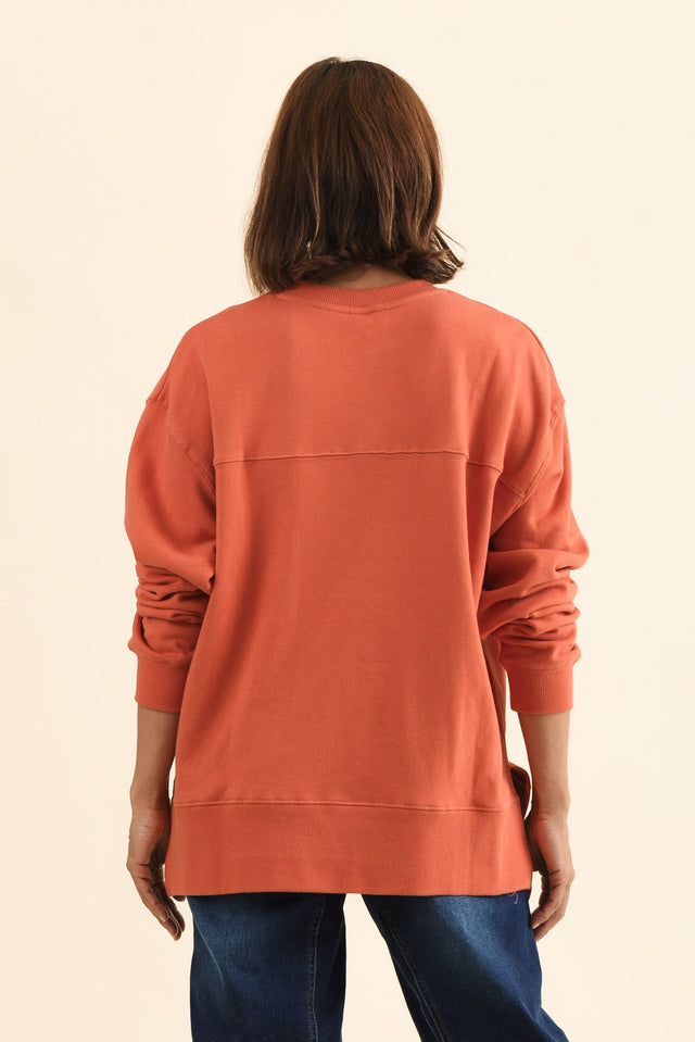 Elin Orange Heart Cotton Sweatshirt,Back,Brunette model,alt text|model:Cara image 5