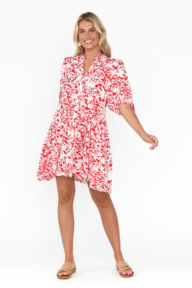Elisana Red Floral Button Dress
