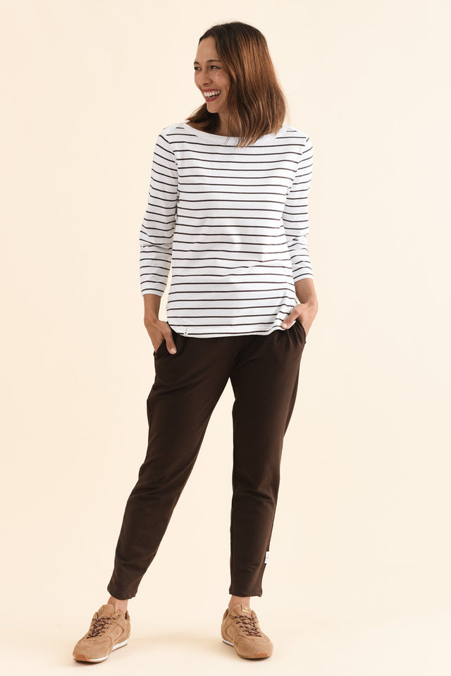 Eliza Chocolate Stripe Cotton Boatneck Tee image 2