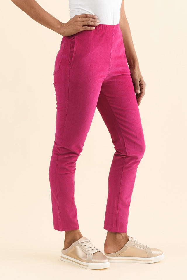 Elle Hot Pink Corduroy Pants,Brunette model,alt text|model:Cara image 4