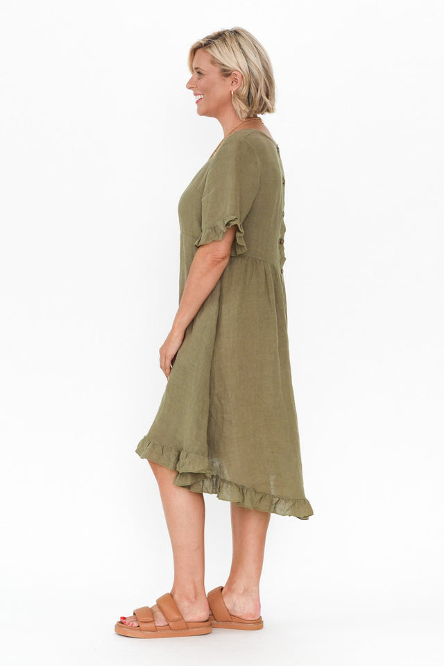 Elodie Khaki Linen Frill Dress