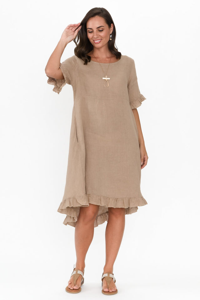 Elodie Taupe Linen Frill Dress