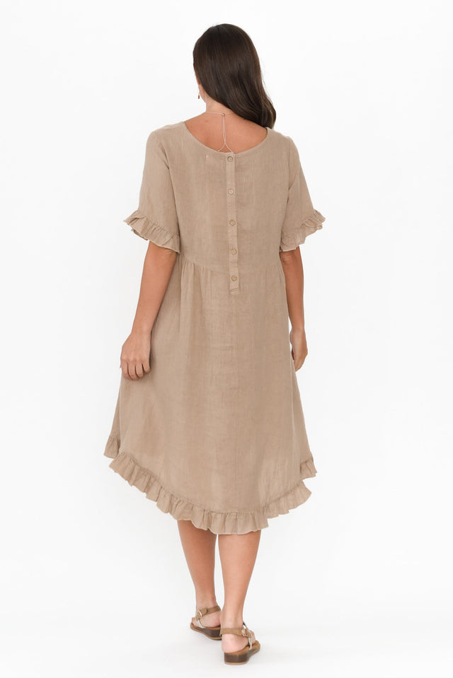 Elodie Taupe Linen Frill Dress