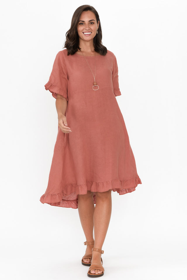 Elodie Coral Linen Frill Dress banner image