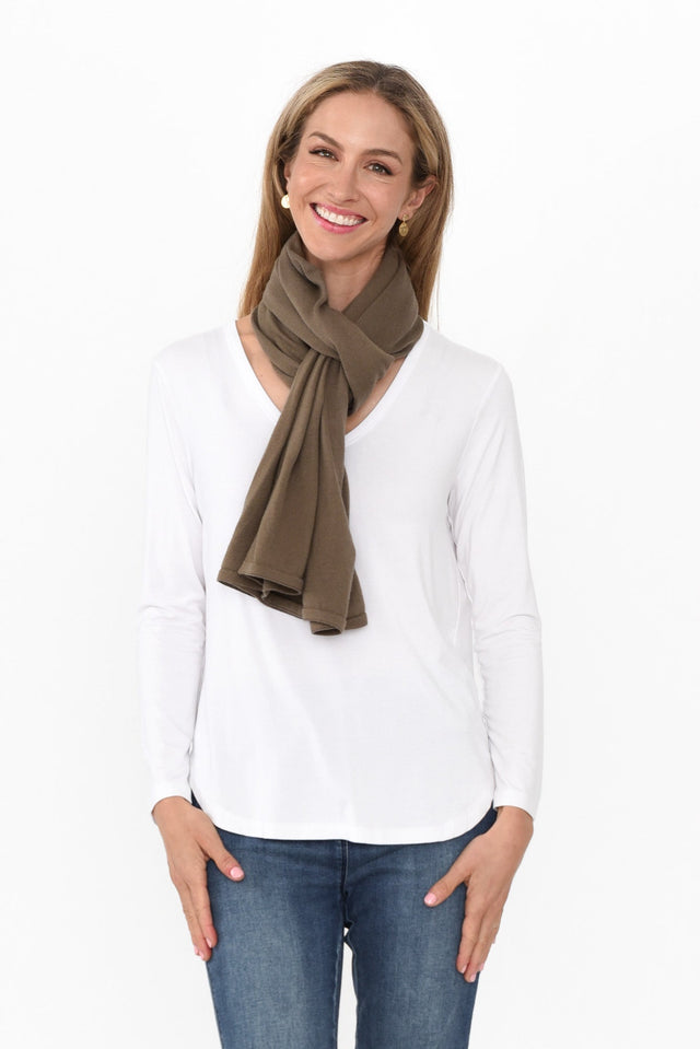 Elorie Khaki Cotton Cashmere Poncho