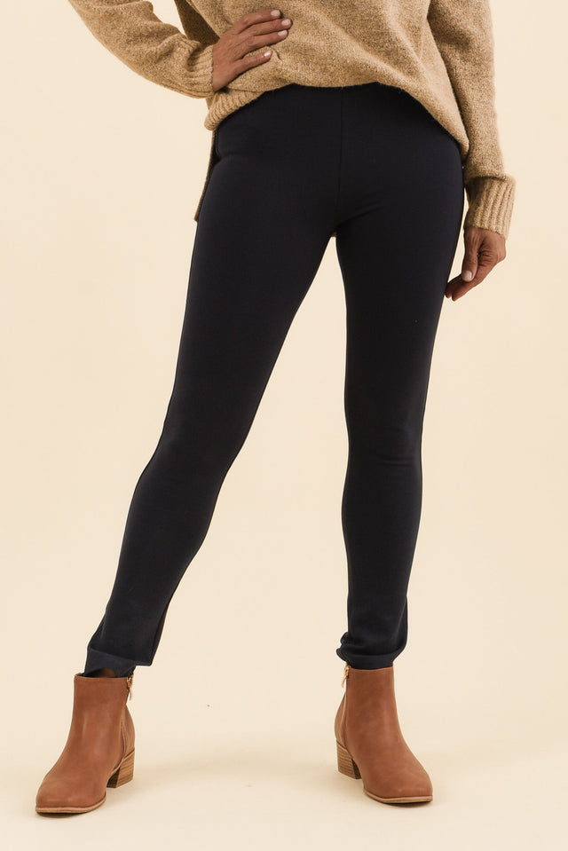 Elsa French Navy Winter Ponte Pants,Front,Brunette model,alt text|model:Cara image 1
