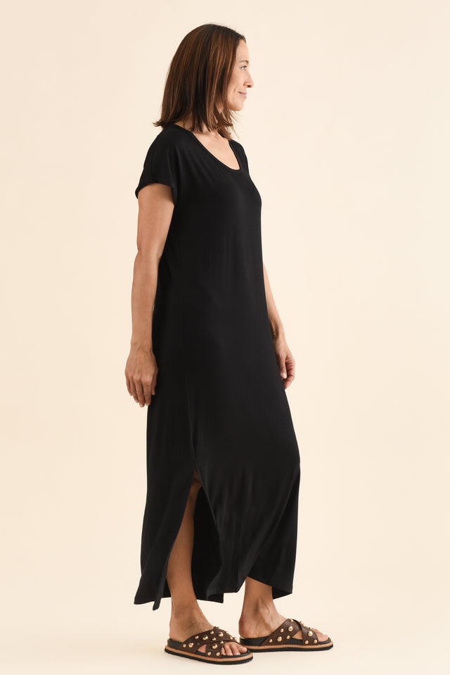 Elsie Black Bamboo Dress,Side,Brunette model image 4