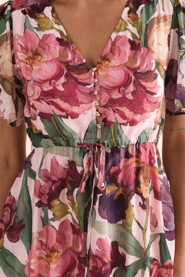 Elva Pink Floral Tie Dress,Detail,Brunette model,alt text|model:Brontie image 5