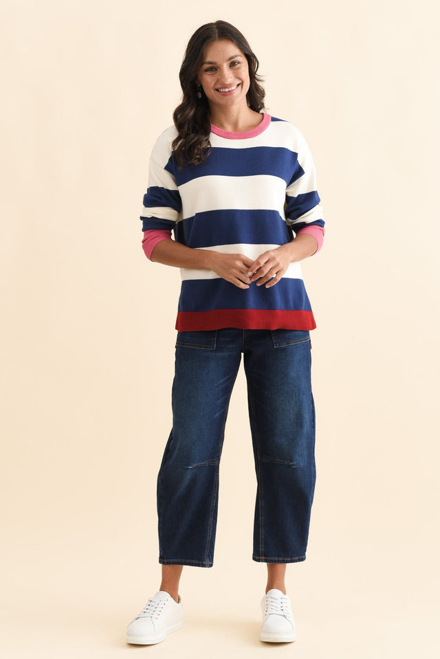 Elvie Blue Stripe Knit Jumper,Brunette model,alt text|model:Brontie image 4