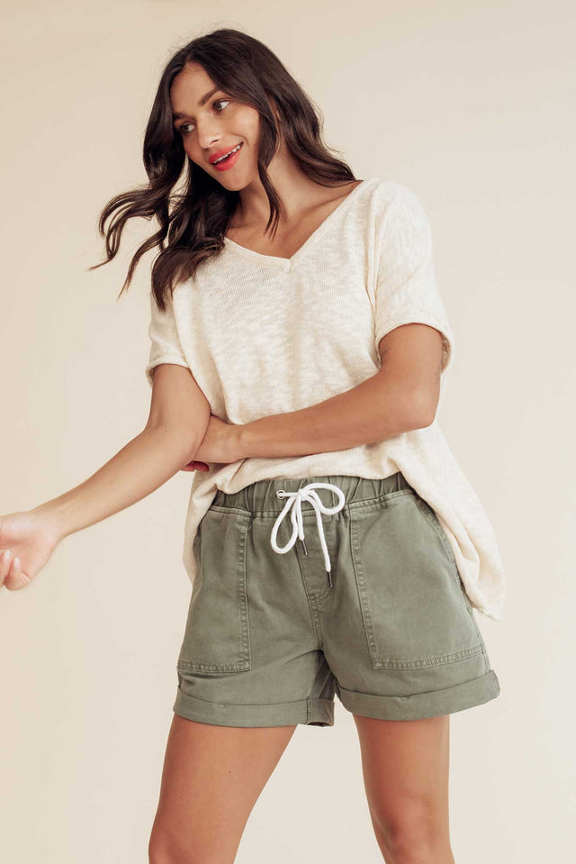 Emma Khaki Denim Relaxed Shorts