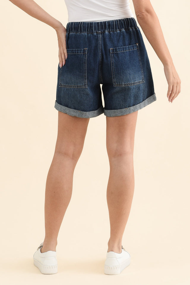 Emma Dark Blue Denim Relaxed Shorts,Brunette model,alt text|model:MJ image 6