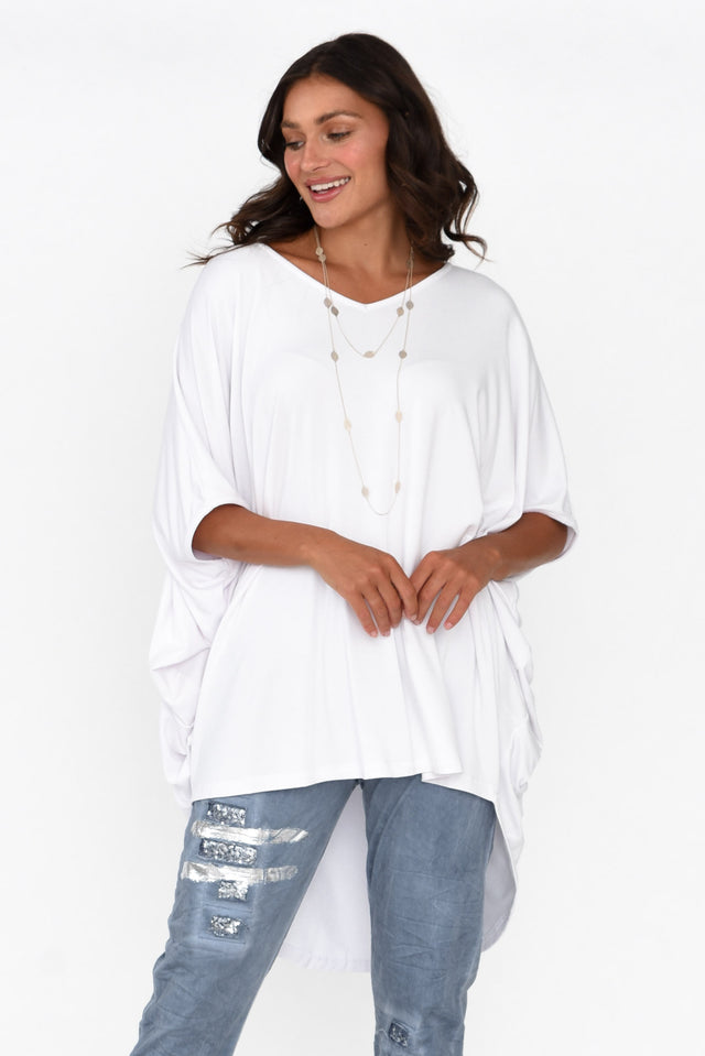 Emory White Bamboo Batwing Top neckline_V Neck  alt text|model:MJ;wearing:One Size image 2