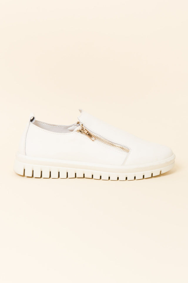 Enjoy White Leather Zip Sneaker