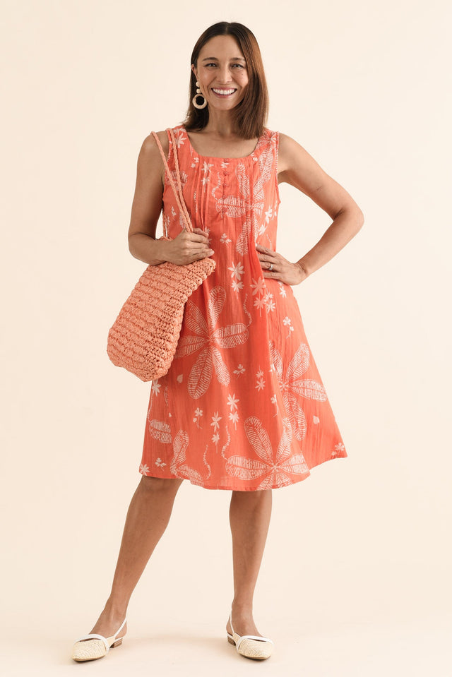 Enya Peach Flower Cotton Dress,Front,Brunette model,alt text|model:Cara