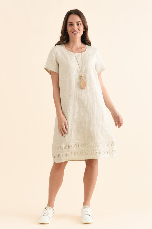 Erikson Natural Linen Pocket Dress,Full Body,Brunette model,alt text|model:MJ image 2