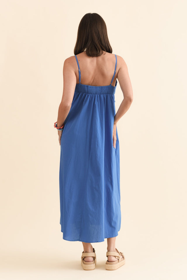 Essen Cobalt Cotton Poplin Embroidered Dress,Brunette model,alt text|model:MJ image 6