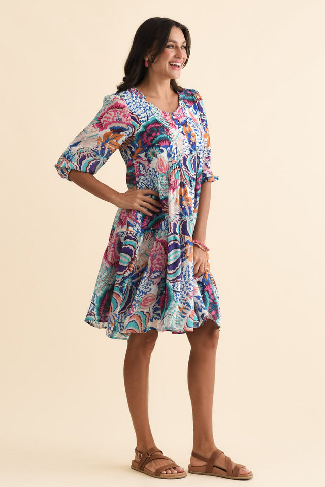 Esta Blue Garden Sleeved Dress,Brunette model,alt text|model:Brontie image 4