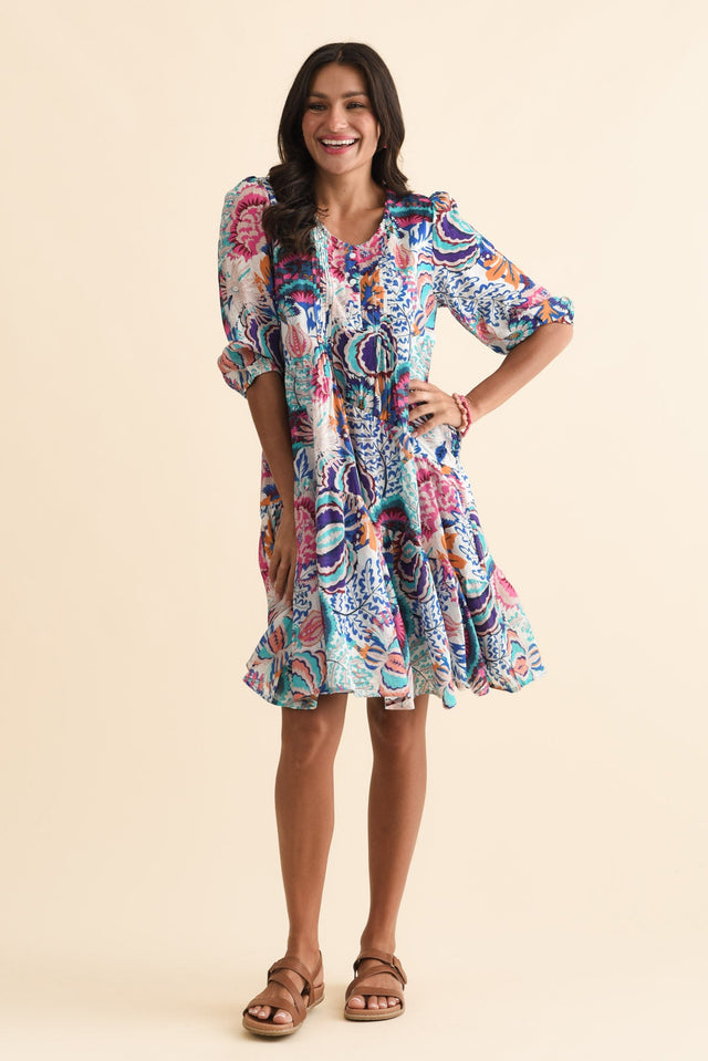 Esta Blue Garden Sleeved Dress,Brunette model,alt text|model:Brontie image 7