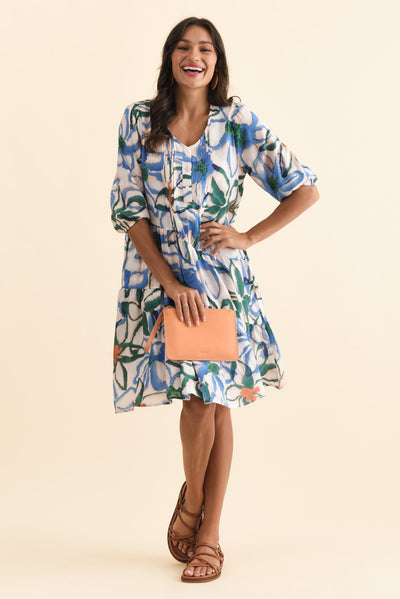 Esta Green Flower Sleeved Dress,Brunette model,alt text|model:Brontie