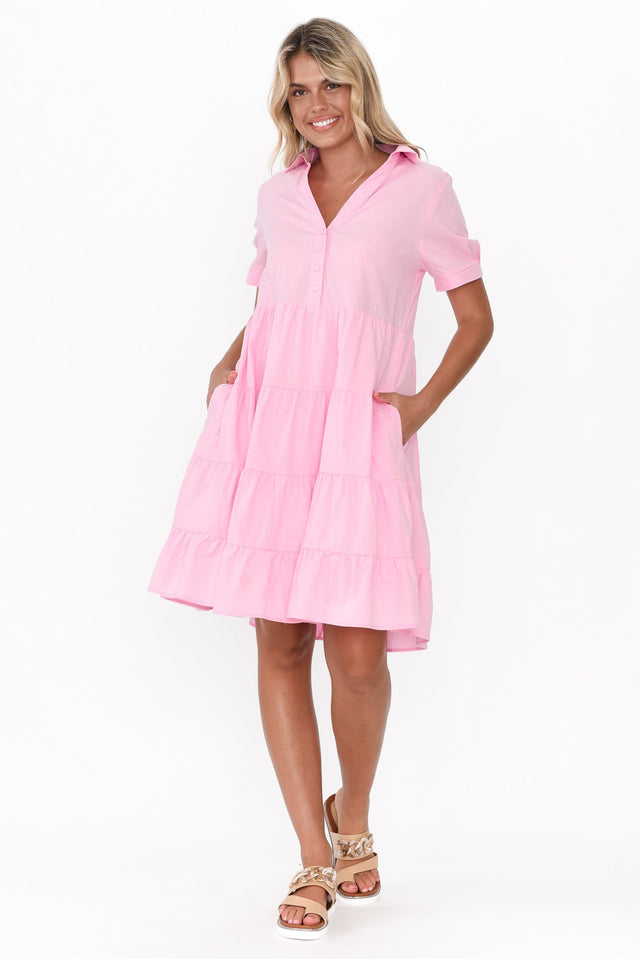 Estelle Pink Cotton Tier Shirt Dress image 3