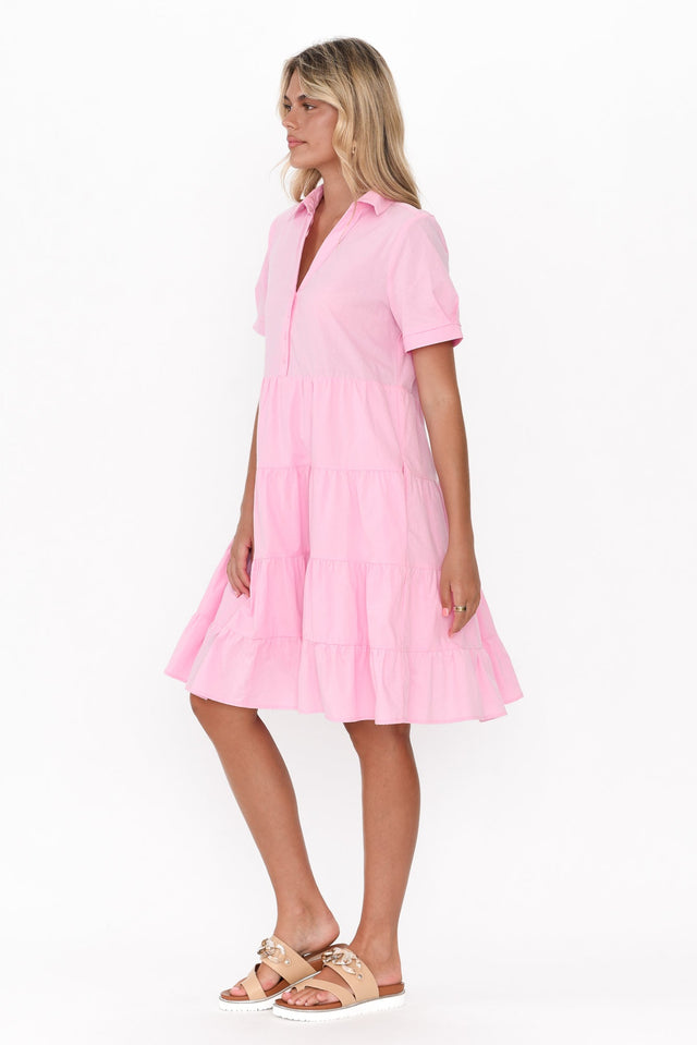Estelle Pink Cotton Tier Shirt Dress image 4