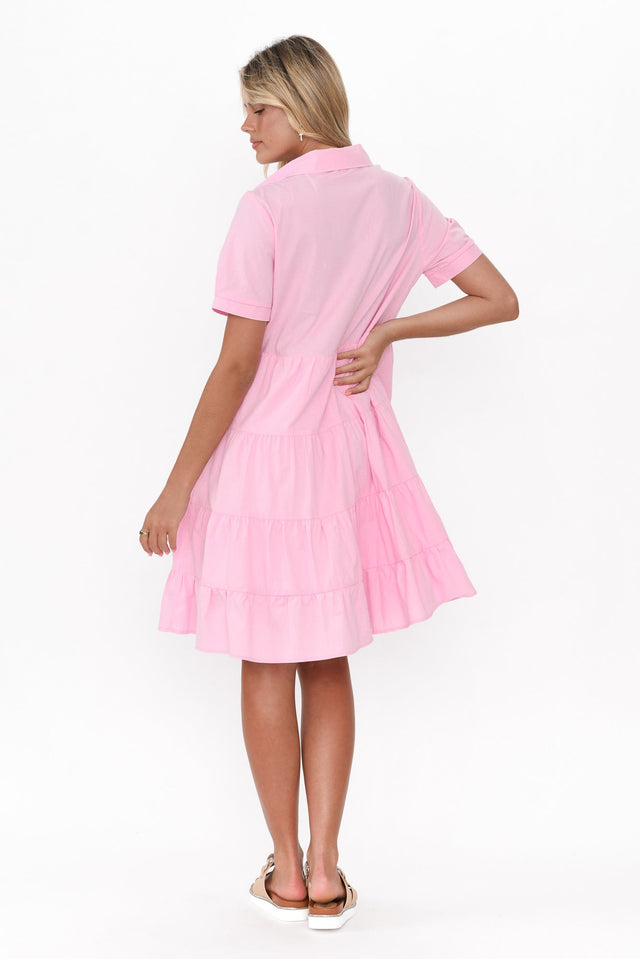 Estelle Pink Cotton Tier Shirt Dress