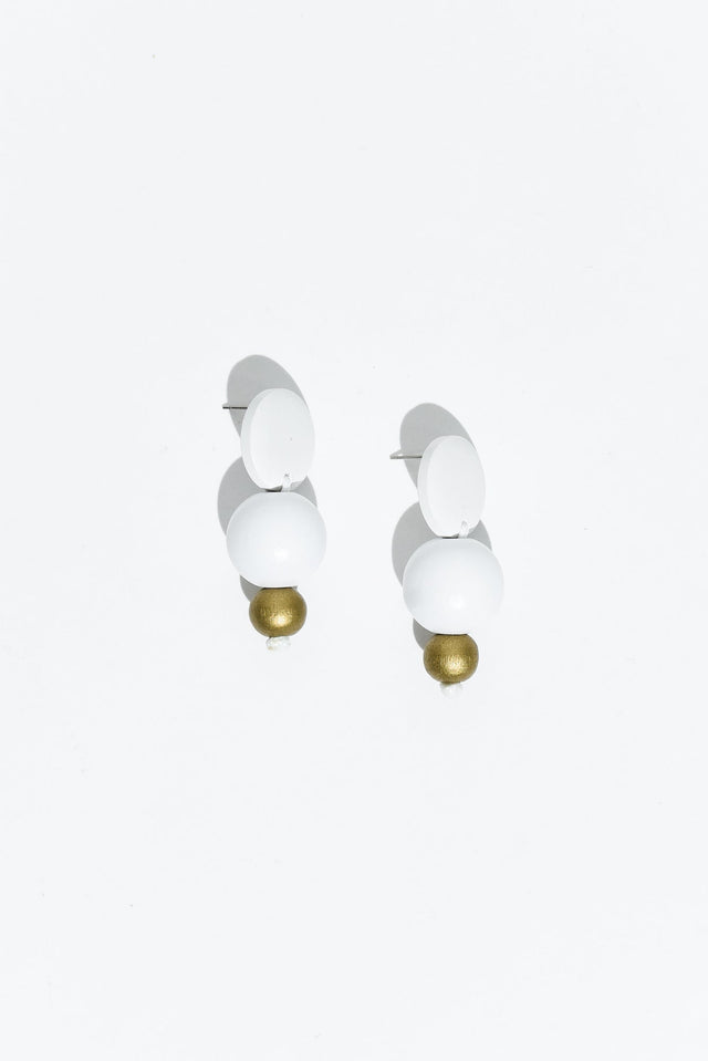 Esther White Wooden Drop Earrings