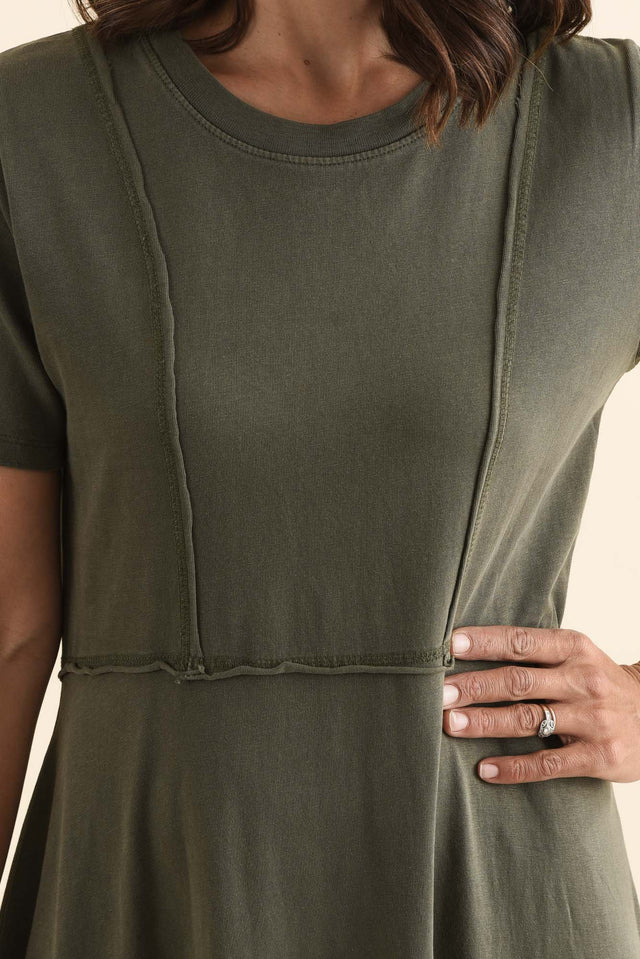 Eva Khaki Cotton Midi Dress,Detail,Brunette model,alt text|model:Cara image 5