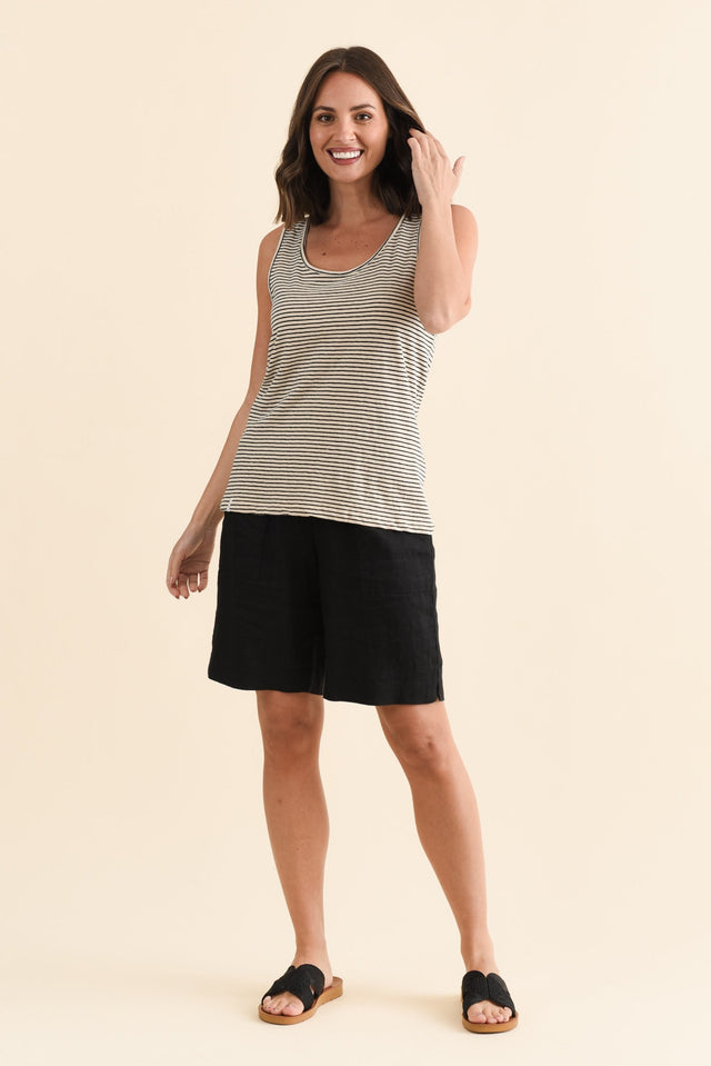 Evie Black Stripe Cotton Linen Tank,Brunette model,alt text|model:MJ image 8